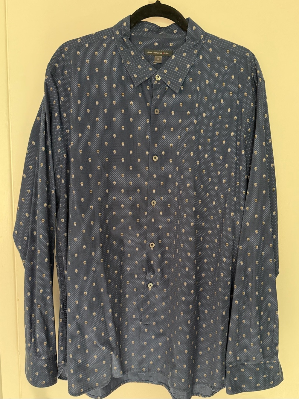 John Varvatos Blue Button-Down Shirt with skull Print